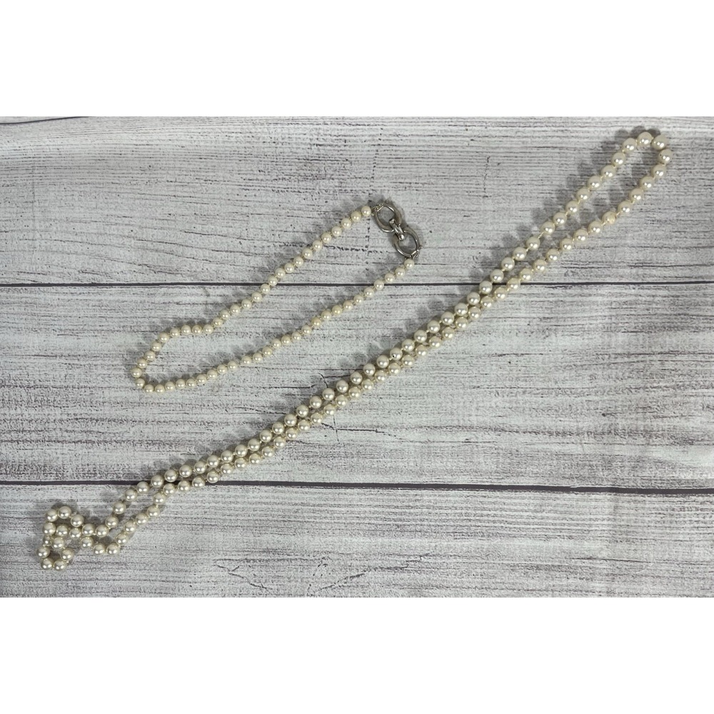 Faux Pearl Necklace Double Strand Graduated Beads 16" 19" Two Tier